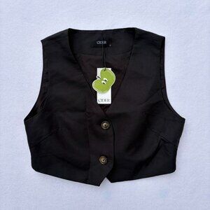 NWT Cider Black Button Sleeveless Cropped Vest Top Size M y2k Prep Preppy Fancy